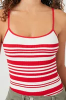 Women's Seamless Striped Cami Bodysuit in Fiery Red/Vanilla Medium