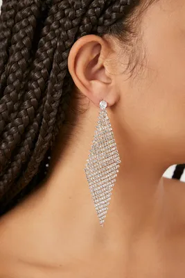 Women's Rhinestone Chainmail Earrings in Clear/Silver
