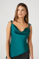 Women's Satin Tie-Strap Cowl Cami in Emerald Medium