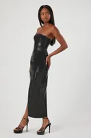 Women's Faux Leather Midi Tube Dress in Black Small