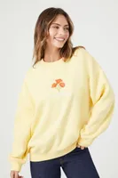 Women's Embroidered California Poppy Pullover in Yellow Medium