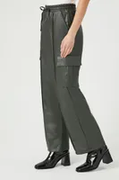 Women's Faux Leather Trouser Cargo Pants in Olive Medium