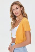 Women's Buttoned Sweater-Knit Crop Top in Marigold Medium