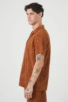 Men Relaxed Paisley Print Shirt in Rust, XXL