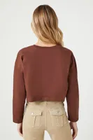 Women's Boxy Long-Sleeve Crop Top in Chocolate Medium