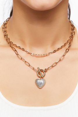 Women's Marble Heart Layered Necklace in Gold/Black