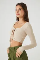 Women's Crisscross Ribbed Knit Crop Top Khaki