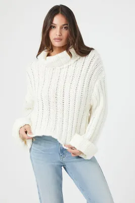 Women's Turtleneck Cropped Sweater in Vanilla Medium