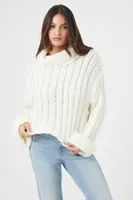 Women's Turtleneck Cropped Sweater in Vanilla, XL