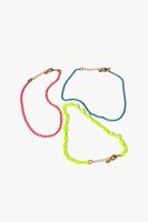 Women's Ball Chain Anklet Set in Pink/Blue