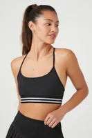 Women's Striped-Trim Racerback Sports Bra Black