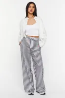 Women's Linen-Blend Striped Wide-Leg Pants in Navy/White, XS