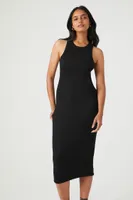 Women's Ribbed Knit Cutout Midi Dress in Black Small