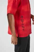 Men Linen Calligraphy Graphic Shirt in Red Medium