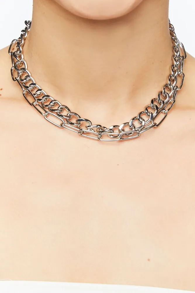 Women's Chain Necklace Set in Silver