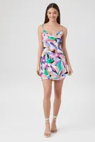 Women's Satin Abstract Print Mini Dress in Purple Small