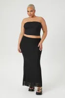 Women's Mesh Lettuce-Edge Maxi Skirt in Black, 0X