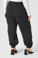 Women's Twill Drawstring Cargo Pants in Black, 3X