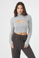 Women's Super Cropped Turtleneck Sweater in Dark Grey Small