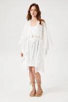 Women's Dotted Chiffon Kimono in White Medium