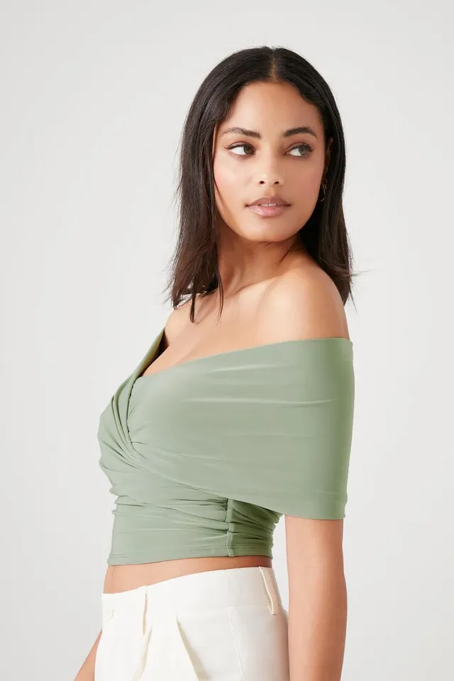 Olive Ribbed Halter Cropped Tank