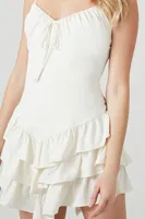 Women's Cutout Ruffle-Tiered Mini Dress in White Small