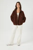 Women's Corduroy Drawstring Bomber Jacket in Brown, XS