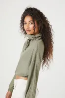 Women's Drawstring Turtleneck Crop Top in Olive Medium