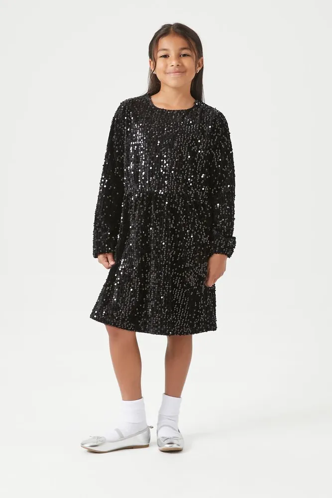 Girls Sequin Velvet Dress (Kids) Black,