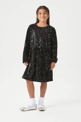 Girls Sequin Velvet Dress (Kids) in Black, 11/12