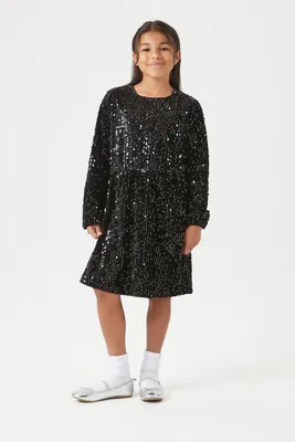 Girls Sequin Velvet Dress (Kids) in Black, 7/8