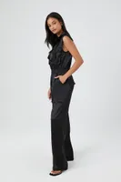 Women's Satin Zip-Up Utility Jumpsuit Small