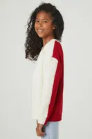 Girls Colorblock Sweater (Kids) in Cream/Red, 11/12