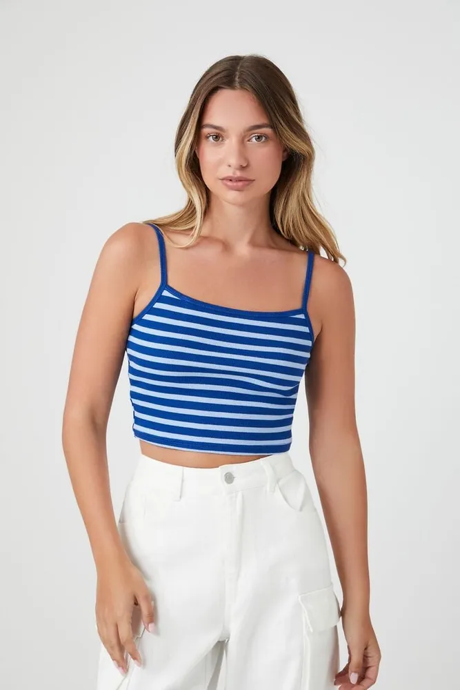 Forever 21 Women's Striped Cropped Cami in Blue, XL