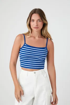 Women's Striped Cropped Cami in Blue Large