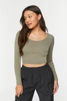 Women's Underbust Long-Sleeve Crop Top in Sage Small