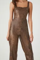 Women's Faux Leather Sleeveless Jumpsuit in Brown Small