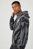 Men Tie-Dye Cacti Graphic Hoodie in Black, XXL