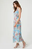 Women's Floral Print Cami Maxi Dress in Blue Small