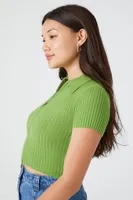 Women's Dual-Zip Sweater-Knit Top in Herbal Green Small