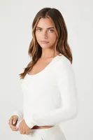 Women's Cropped Sweater-Knit Henley Top in Vanilla, XL