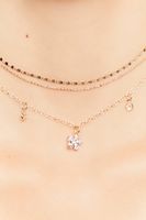 Women's Floral Rhinestone Necklace Set in Gold/Clear