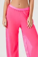 Women's Lace-Trim Mesh Pants in Neon Pink Small