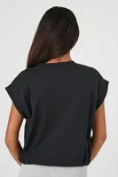 Women's Cropped Toggle Drawstring T-Shirt in Black Small