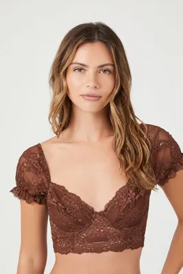 Women's Lace Underwire Short-Sleeve Bra in Cappuccino Large