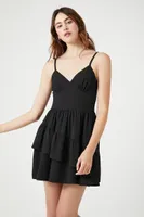 Women's Asymmetrical Tiered Mini Dress in Black, XS