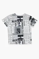 Girls Newspaper Print T-Shirt (Kids) in White, 5/6