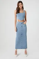 Women's Stretch-Denim Crop Top in Medium Denim Small