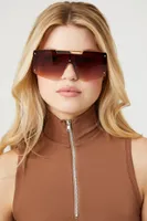 Studded Shield Sunglasses in Gold/Brown