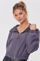 Women's Active Zip-Up Hooded Windbreaker in Grey Large